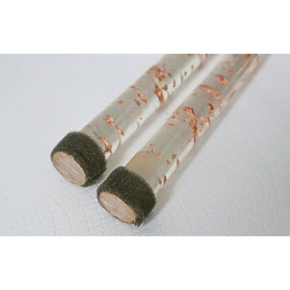 Vintage Pair of Lucite Acrylic Candlesticks Candles Clear With Copper Flakes MCM - Picture 5 of 6